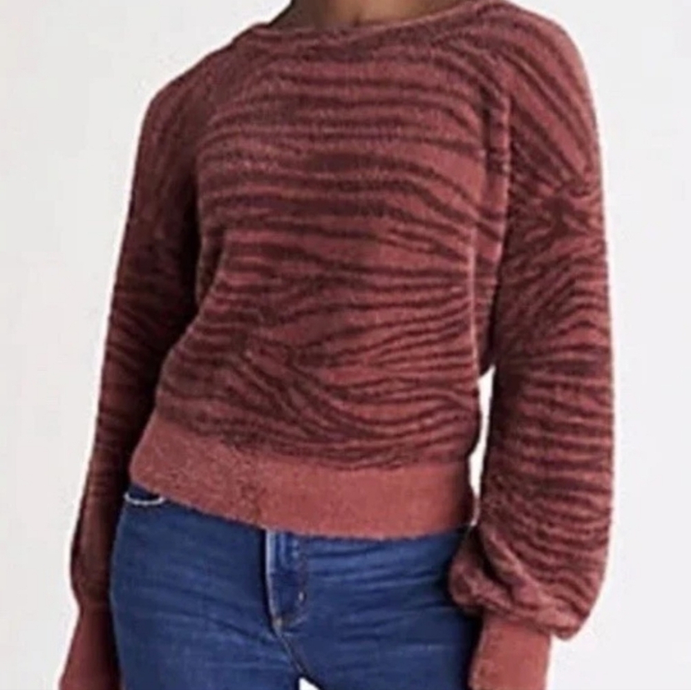 Ann Taylor Womens Zebra Pattern Fuzzy Oversized Sweater Sz Large NWT